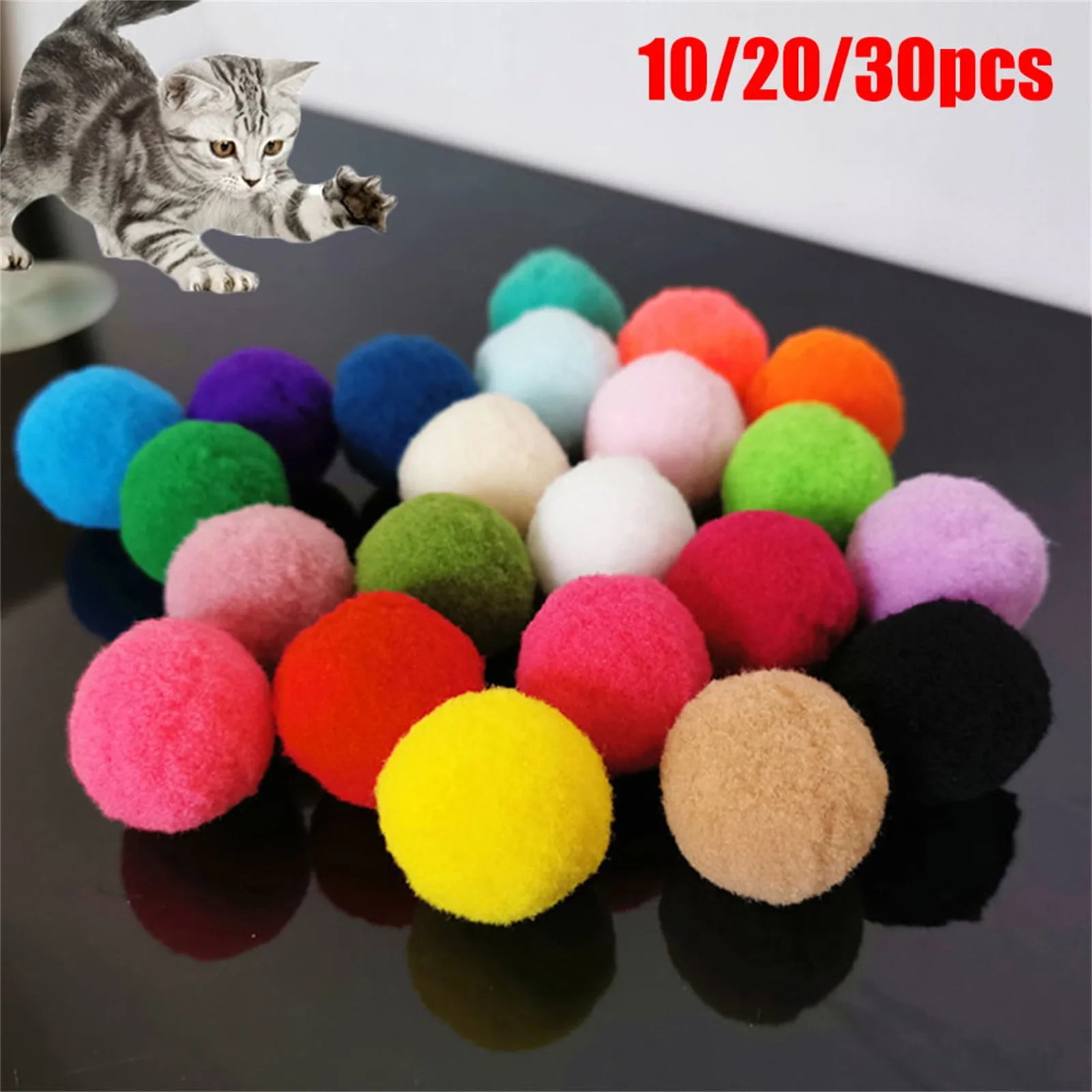 10/20/30Pcs Cats Polyester Plush Balls Interactive Play Training Toy Cat Toy Ball Creative Colorful Interactive Cat Chew Toys