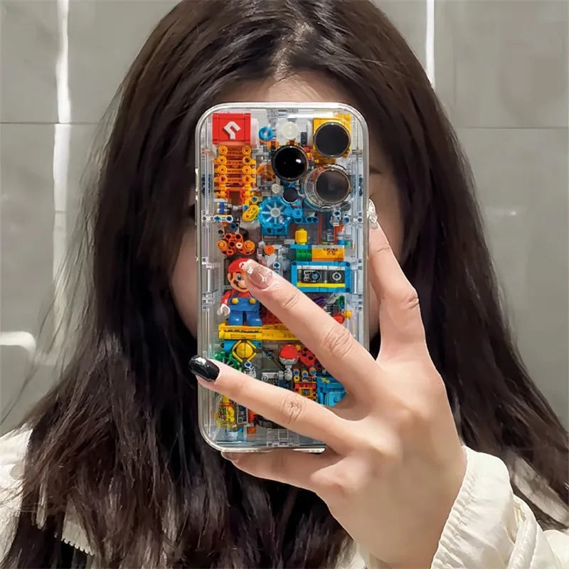 Fashion building blocks M-Marios Phone Case For iPhone 16 15 14 13 12 11 Mini Pro Max X XR XSMax 7 8 Plus SE20 Transparent Cover