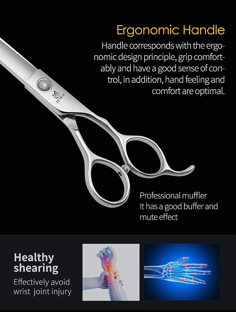 Fenice Pet Grooming Scissors 6/6.5/7/7.5 inch Professional Cutting Curved Thinning Chunker Shears For Pet Groomers Household Use