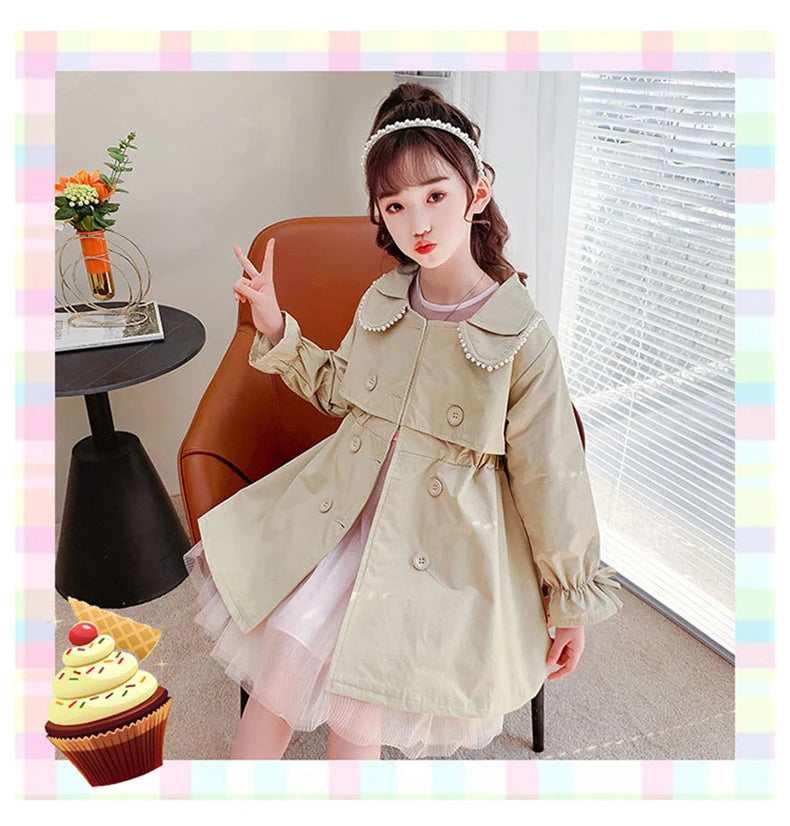 2023 Spring Autumn New Arrival Fashion Korean Style Girls Trench Coat Children's Outerwear Long Windbreak Jacket For Girls 4-12Y