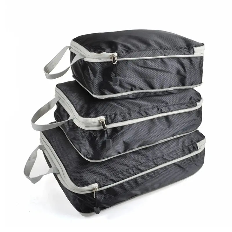 3Pcs/set Black/Blue/Grey Compressible Travel Storage Bag Portable Large Capacity Storage Bag Suitcase Luggage Packing Cubes