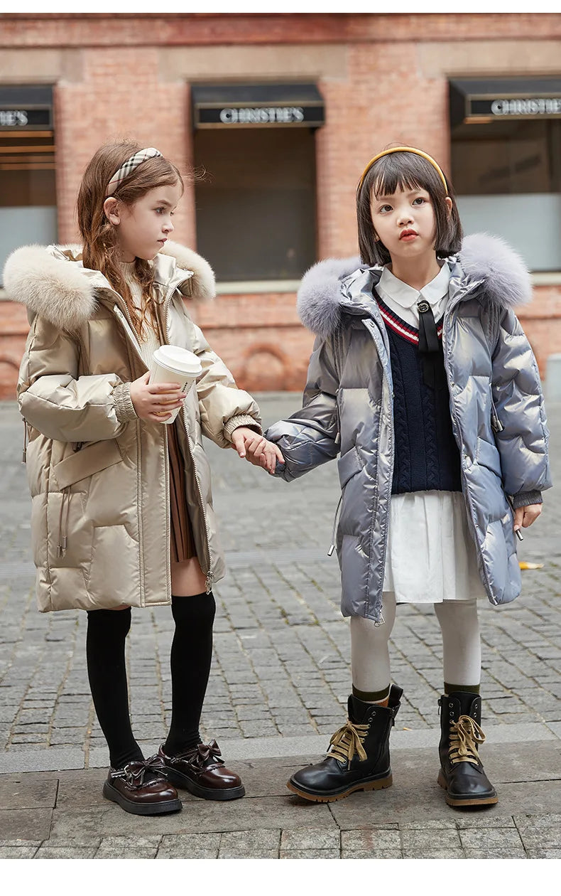 2024 Girl Winter Down Jacket Faux Fur Waterproof Hooded Long Girl Winter Outerwear Coat 5-16 Years Teenage Girl Parka Snowwear