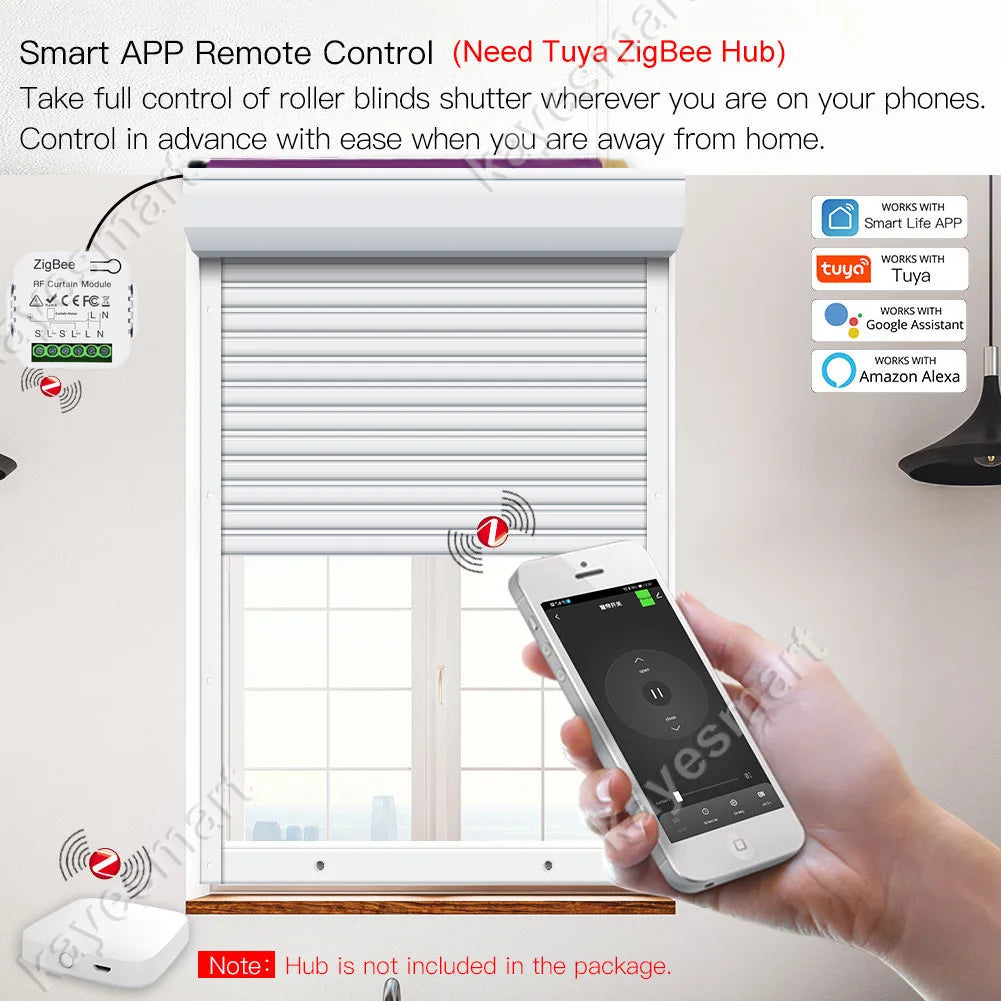 وحدة تبديل الستائر الذكية Tuya ZigBee مع RF433 لمحرك مصراع الستارة الدوارة والتحكم في تطبيق Smart Life Alexa Google Home 2MQTT