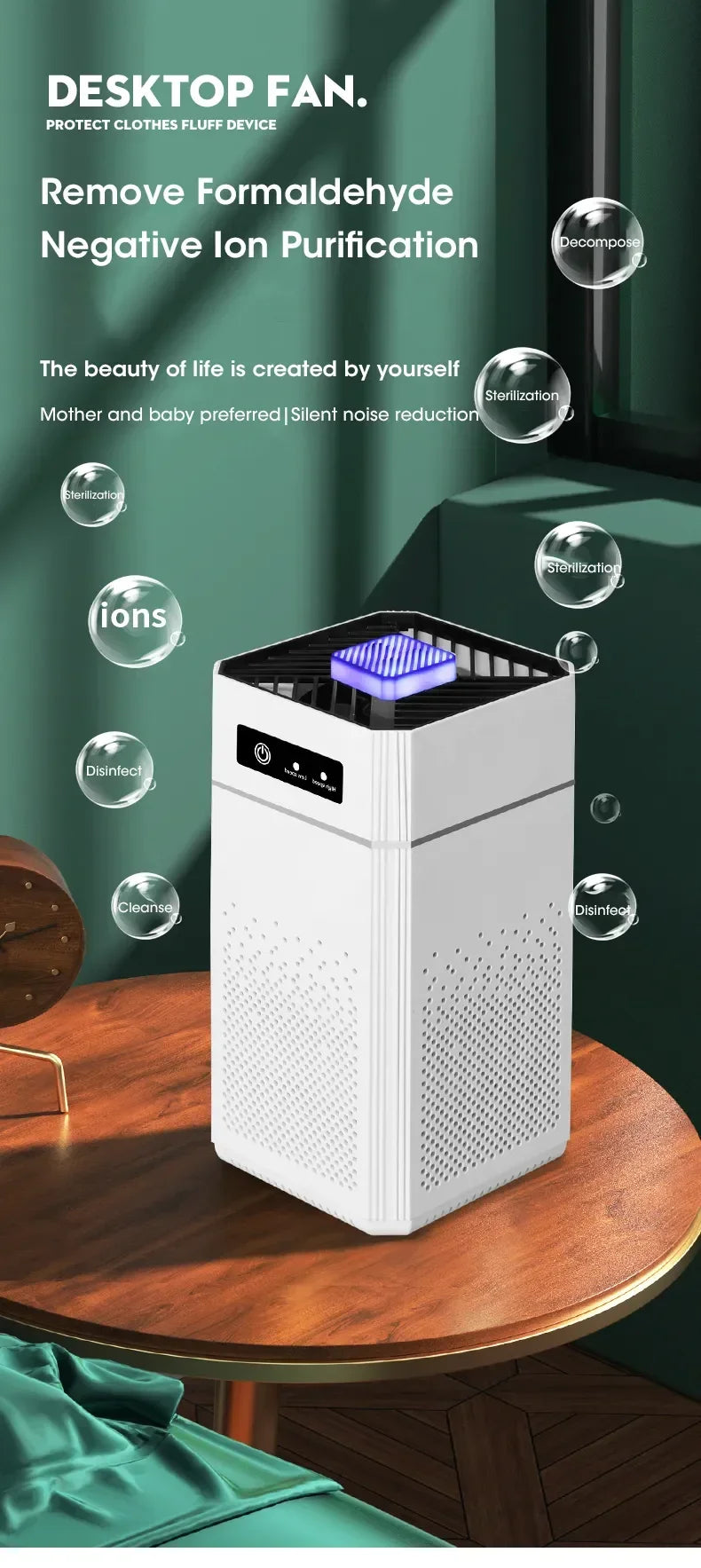 Smart Air Purifier Negative Ions Generator H12 HEPA Filter Purification Intelligent Desktop Air Purifier