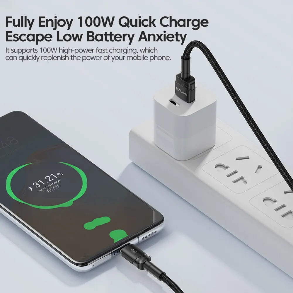 Toocki 6A USB Type C 数据线 适用于小米 POCO 三星华为 100W 快速充电器 USB C 数据线 TypeC 数据线