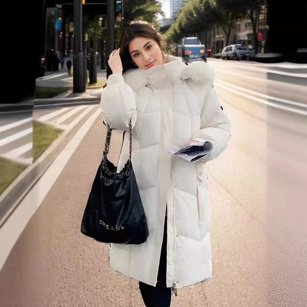 YJKDYK 2024 Winter Women's Jacket Female Fur Collar Warm Long Parkas Coats Women's High Collar Thicken Warm Cotton Jacket