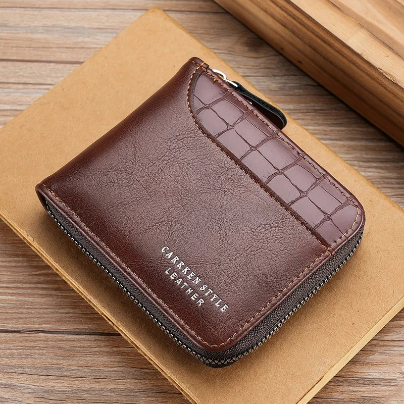 Leather Men’s Wallet Luxury Mens Purse Male Zipper Card Holders with Coin Pocket Rfid Wallets Gifts for Men Money Bag