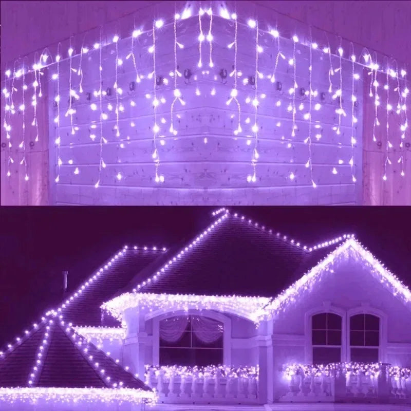 Christmas Garland LED Curtain Icicle Lights Festoon LED Light Droop Waterfall String Lights Outdoor Garden Street Eaves Decor