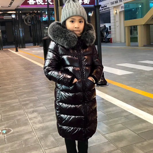 UNITIM -30 Degrees Warm Down Jacket For Girls Fur Collar Kids Girls Winter Jacket 2-12 Years Teenagers Boys Outerwear Coat