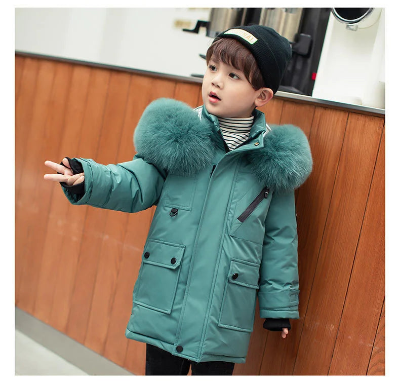 Children Winter Down Jacket Boy toddler girl clothes Thick Warm Hooded faux fur Coat Kids Parka spring Teen clothing Outerwear