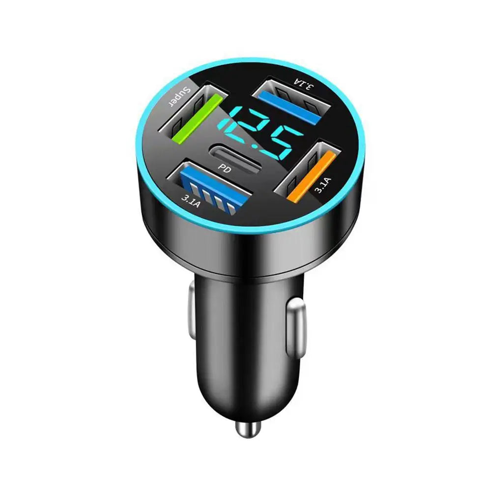 New Digital Display Car With 4usb Car Charger 66w Fast Phone Head Mobile Charging PD Phone Adapter Car Mobile Charging