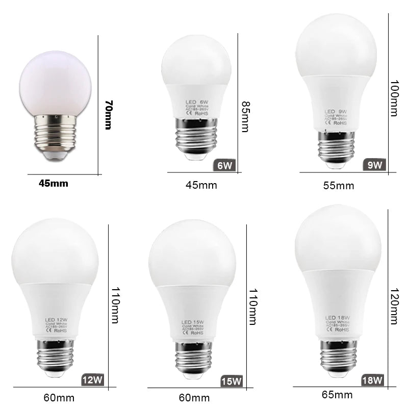 10pcs LED Bulb Lamps E27 AC220V 240V Real Power LED lamp 18W 15W 12W 9W 6W 3W Lampada LED Spotlight Table lamp LED Light