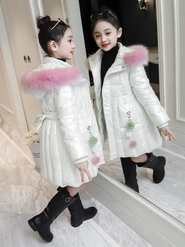 UNITIM 2024 Winter Children Girls Jacket Waterproof Hooded Shiny Thick Girls Outerwear Coat 5-14 Years Kids Teenages Girl Parka