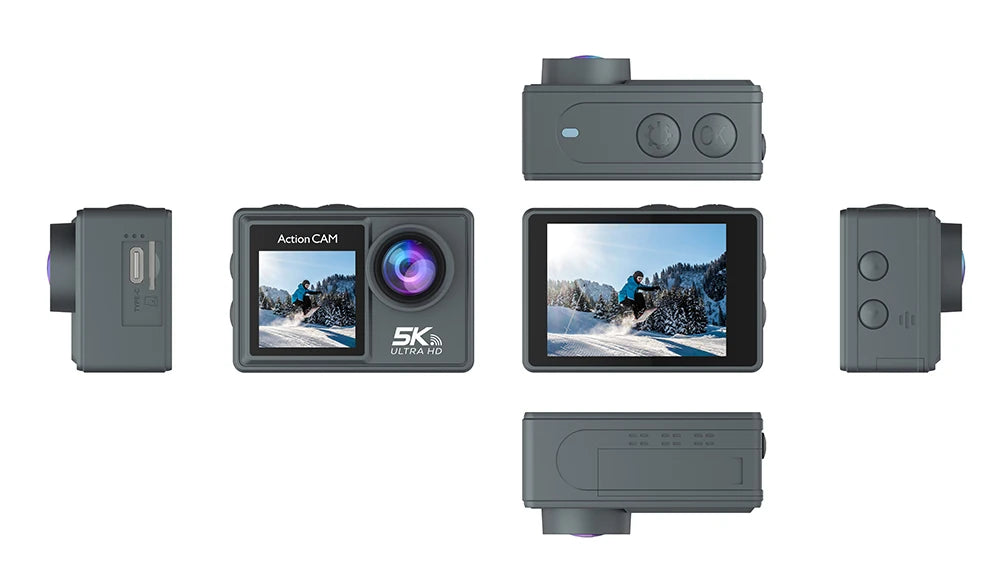 5K 4K60FPS Action Camera Dual IPS Touch LCD DVR EIS 170° 30M Waterproof 5X Zoom Sport Camera With Wireless Mic & Remote Control