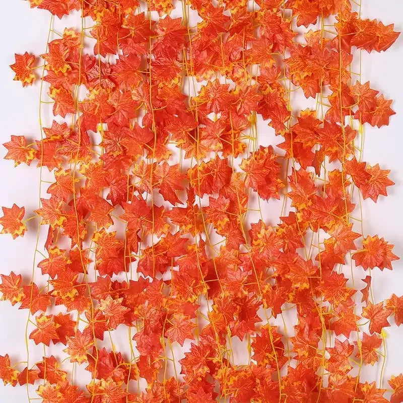 Artificial Silk Maple Leaves Hanging Garland Autumn Maple Fall Leaf Vine Fake Plant New Year Christmas Party Home Decor Supplies