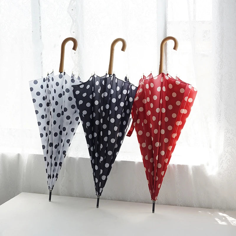 Polka Dot Umbrella Rain Women Elegant Luxury Curved Handle Long Umbrella UV Protection Travel Golf Sun Umbrellas Parasol