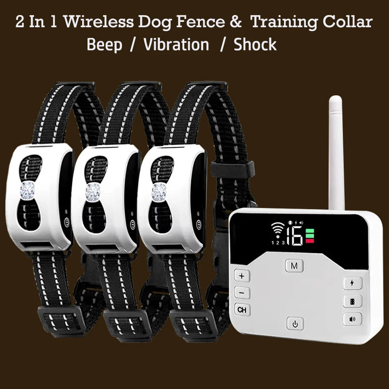 Dog Wireless Electric Fence & Training Collar 2 in 1 Shock Vibration Beep for All Puppy Invisible fence barrier for Pet Safe