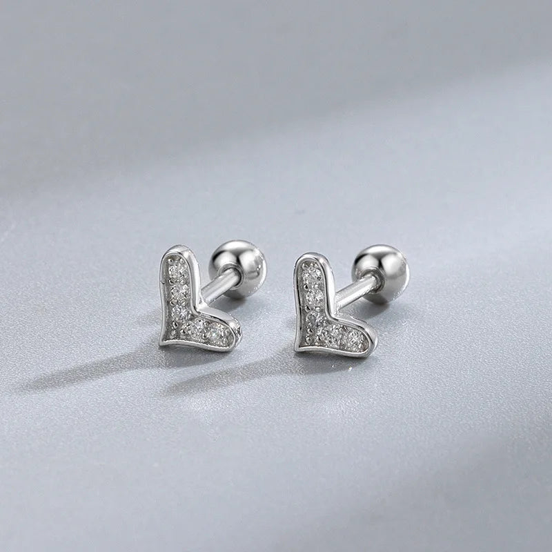 Trendy Silver Screw Back Helix Stud Earrings with Sparkling Cubic Zirconia by Bulbusbow