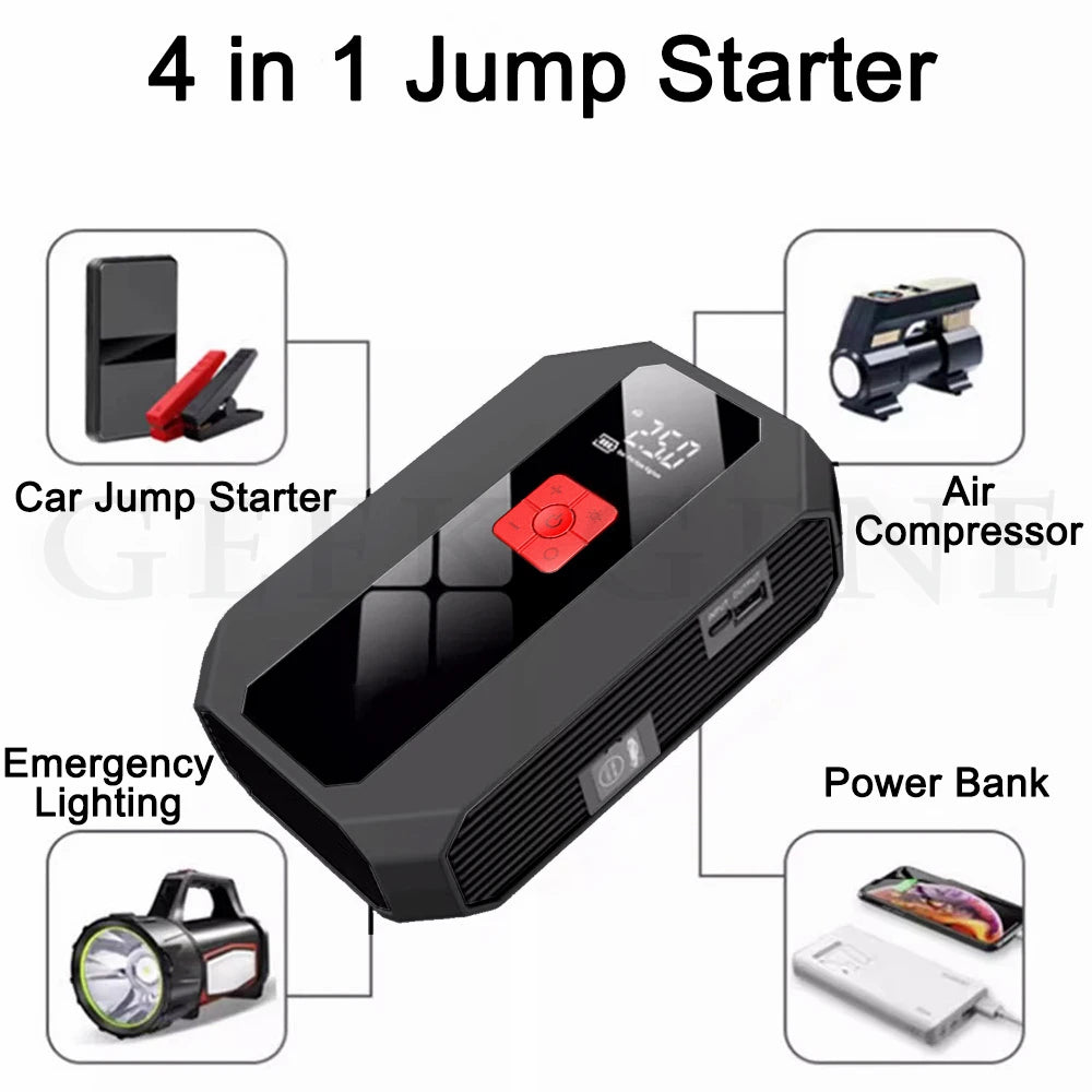 New 1200A 26800mAh Car Jump Starter 4 In 1 Pump Air Compressor Starting Device Power Bank 12V Digital Tire Inflator 150PSI