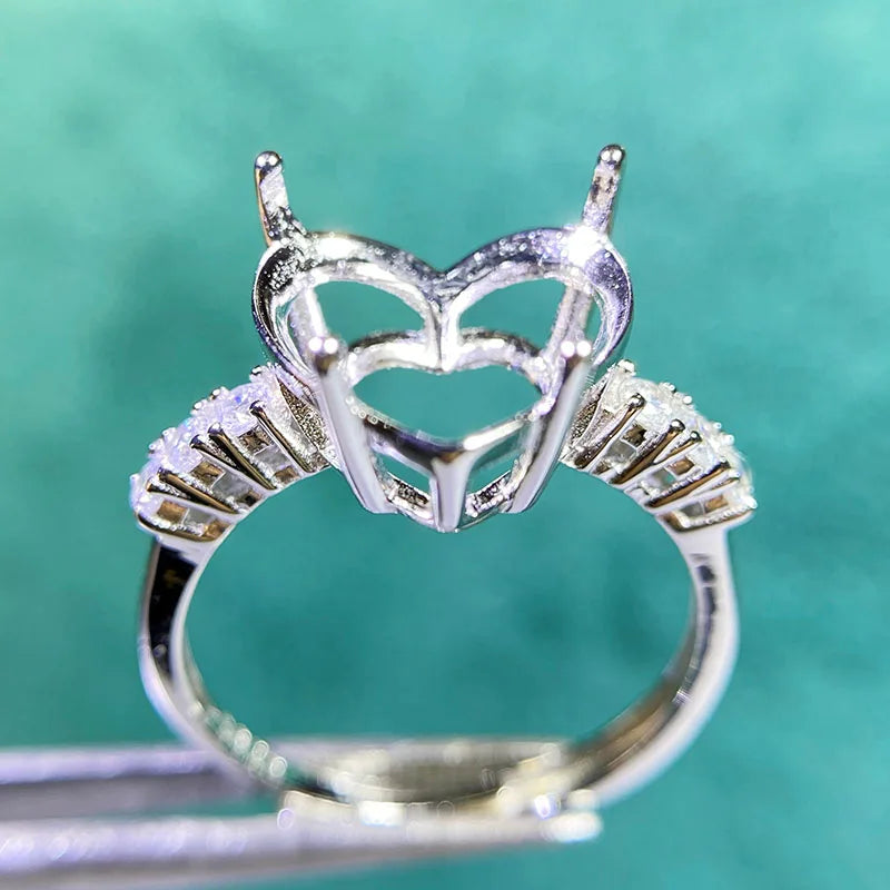 MeiBaPJ 12*12 Fashion Heart Ring Setting DIY Empty Holders for Women Real 925 Sterling Silver Fine Charm Jewelry