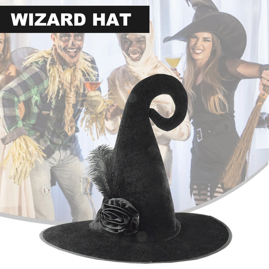 Halloween Decoration Wizard Hat with Feather Rose Witch Costume Headgear Versatile Decor For Women Men Masquerade Party Supplies