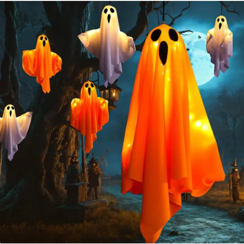 Halloween LED Glow Ghost Home Indoor Outdoor Decoration Party Supplies 2024 Haunted House Bar Hanging Horror Props with Lights