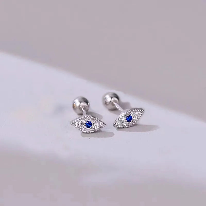 Trendy Silver Screw Back Helix Stud Earrings with Sparkling Cubic Zirconia by Bulbusbow