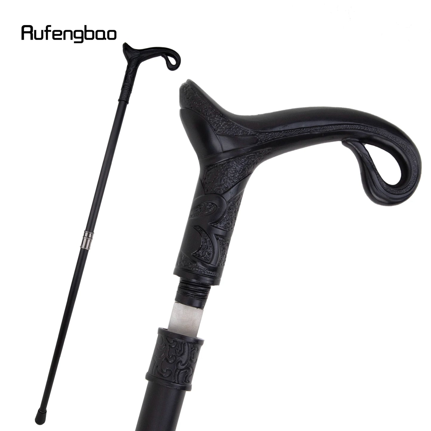 Black Luxury Curve Line Type Walking Stick with Hidden Plate Self Defense Fashion Cane Plate Cosplay Crosier Stick 93cm