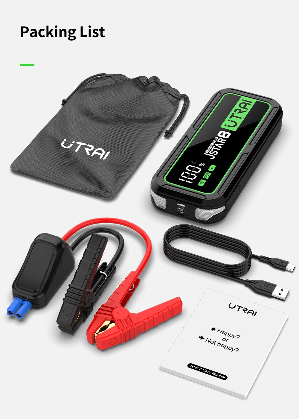 UTRAI  20000mAh Car Jump Starter Power Bank 3000A Car Booster Auto Emergency Starting Device Jump Start for Petrol Diesel