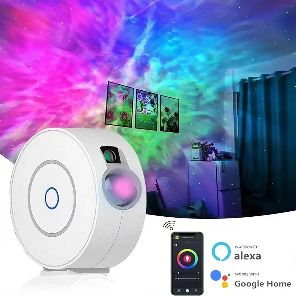 جهاز عرض النجوم الذكي LED الملون مع تطبيق WiFi Alexa Galaxy Projector Night Light Starry Sky Nebulous Moon Smart Star Projector