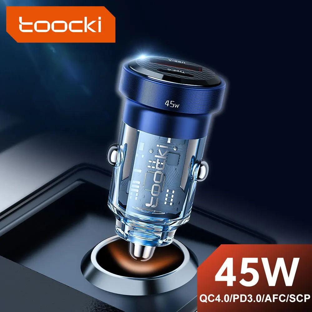 Toocki Type C 车载充电器 45W 快速充电4.0 QC3.0 SCP 5A PD 快速充电 USB C 车载手机充电器适用于 iPhone 小米 三星