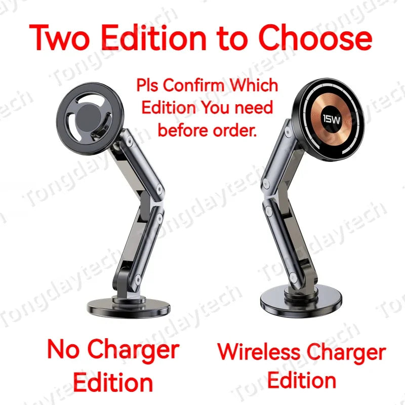 15W Magnetic Metal Car Wireless Charger 360 Rotation Multi Angle Adjustable Foldable Stand For Iphone 15 14 13 Pro Max Samsung