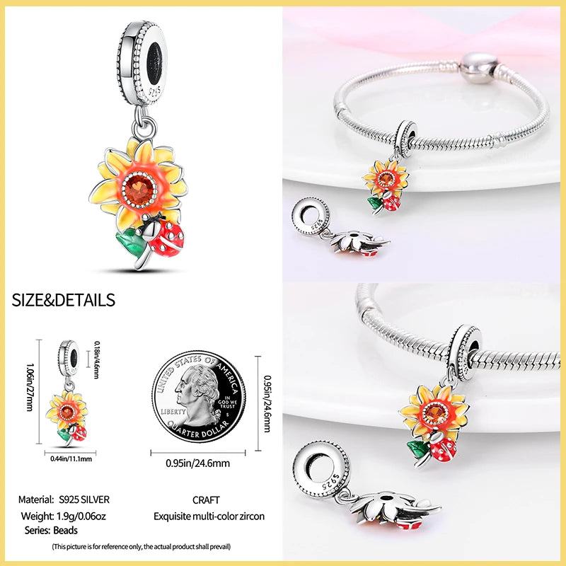 925 Sterling Silver Fashion Golden Sunflowers Heart Charms Beads Fit Qikaola 925 Original Bracelets Luxury Party DIY Jewelry