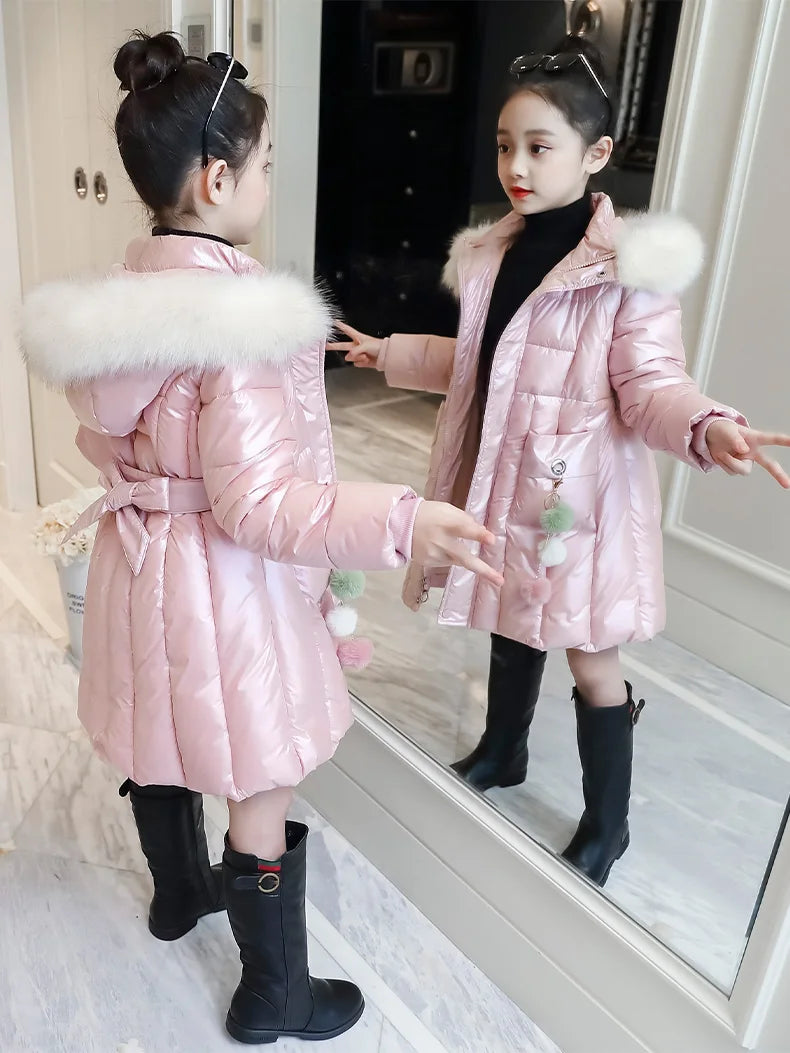 UNITIM 2024 Winter Children Girls Jacket Waterproof Hooded Shiny Thick Girls Outerwear Coat 5-14 Years Kids Teenages Girl Parka