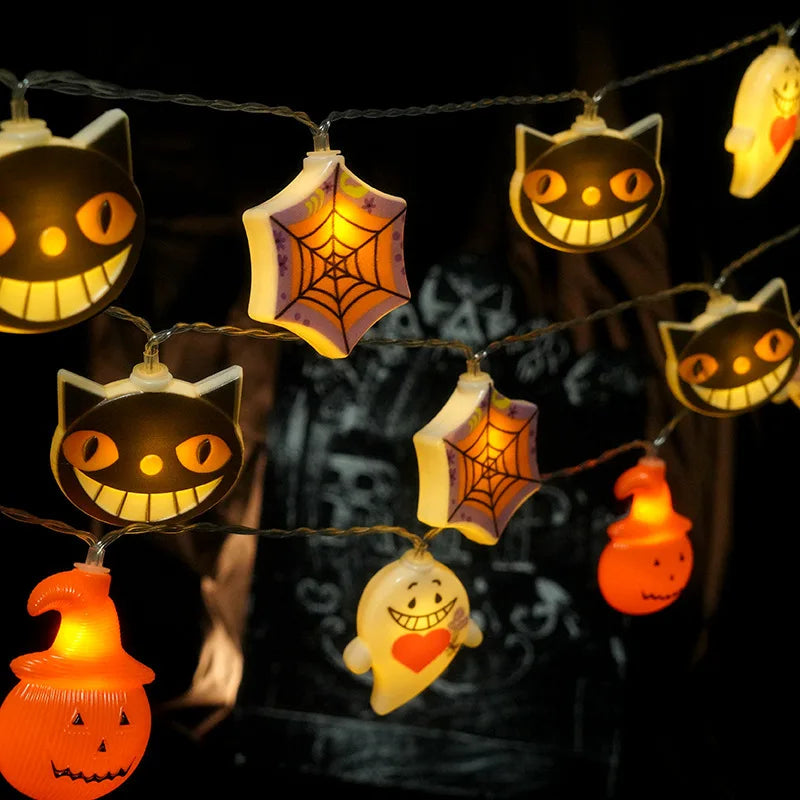 1.5M Halloween Lights String with 10 LED Lamp Pumpkin Ghost Light String Decor for Indoor Courtyard Halloween Party Decoration