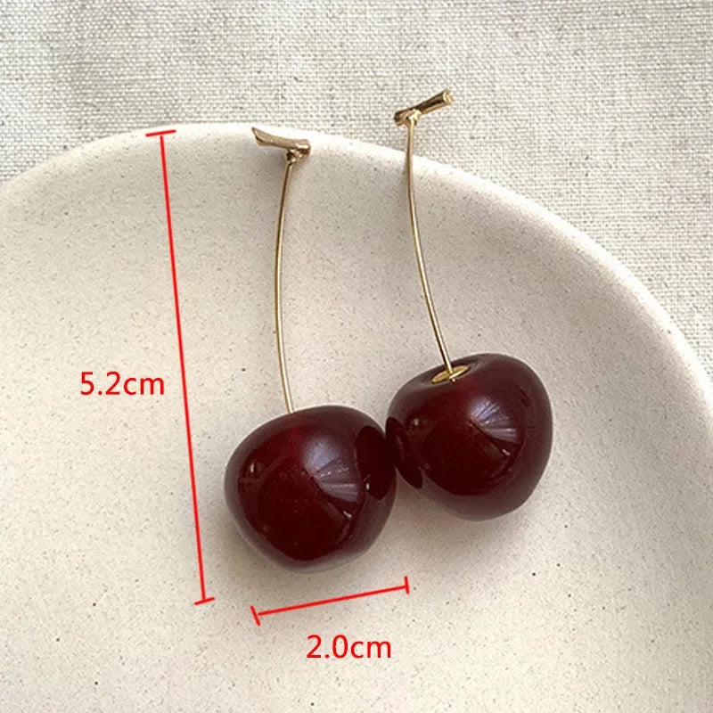 Small Fresh Sweet Red Cherry Earrings Cherries Pendant Earrings for Women Fruit Earrings Stainless Steel Earring Charm Jewelry