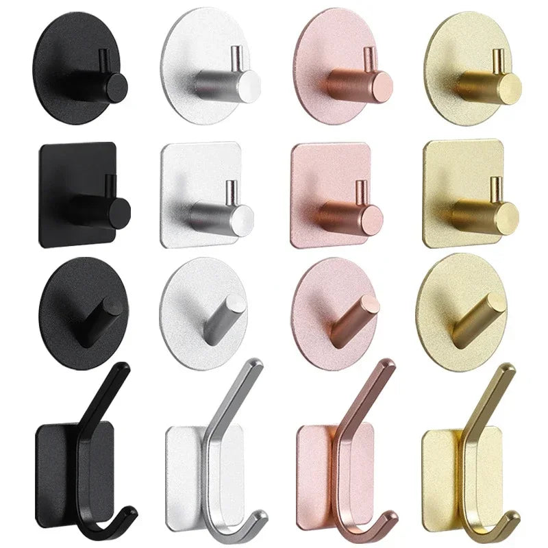 Adhesive Wall Hooks Mounted Door Key Cloth Coat Bathroom Robe Hanger Kitchen Hardware Rack Shelf Bag Hook Organizer For Hanging