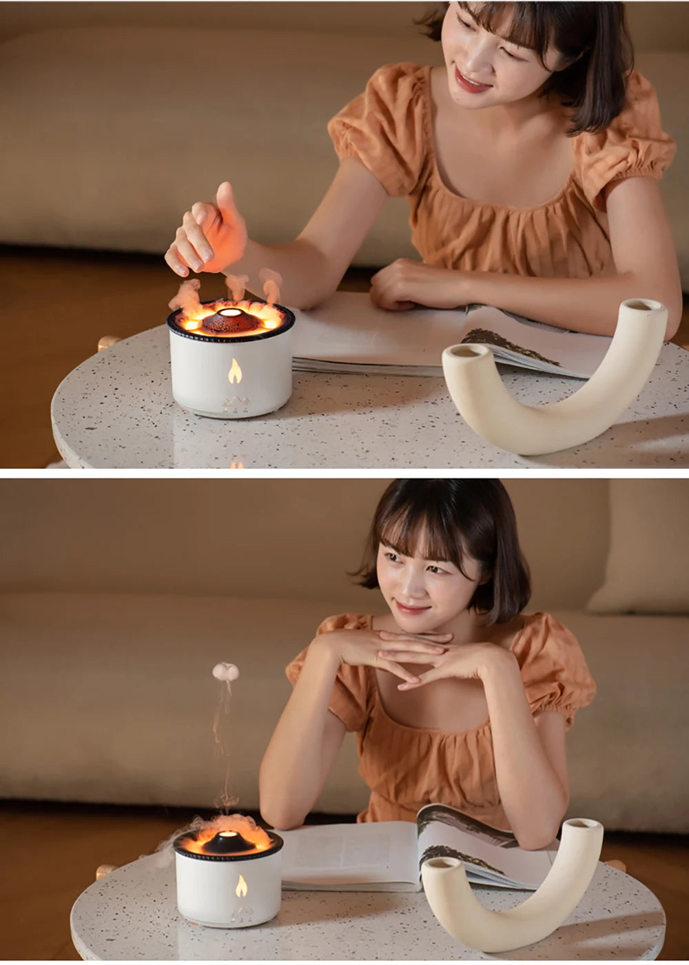 Volcano Fire Flame Air Humidifier Aroma Diffuser Essential Oil with Remote Control Jellyfish for Home Fragrance Mist Mak Smoking