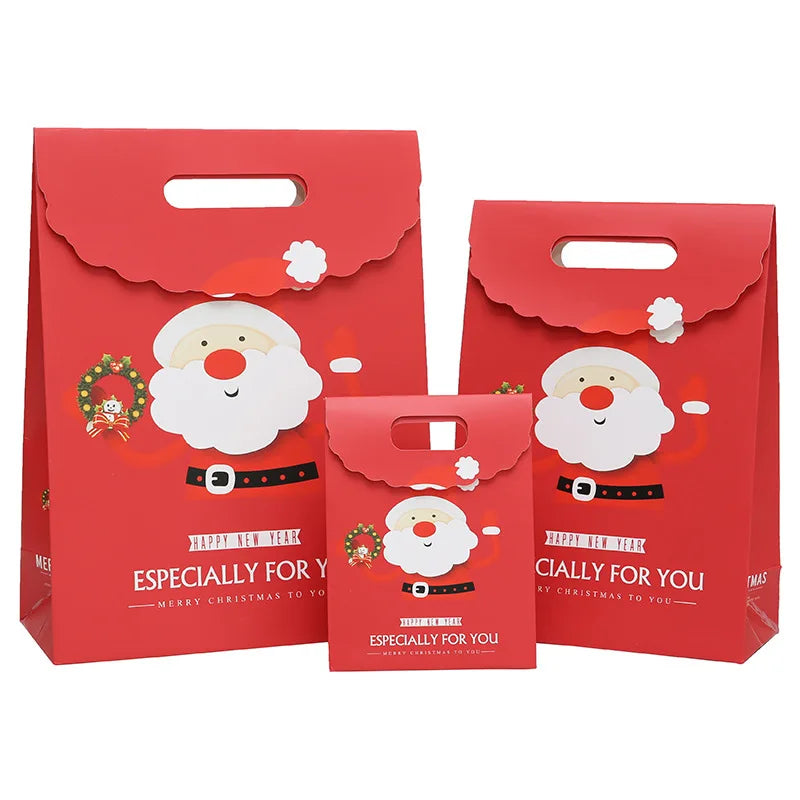 Merry Christmas Gift Bags with Handle Santa Claus Deer Pattern Paperboard Bag Handbag Xmas Candy Cookie Gifts Packaging Bags