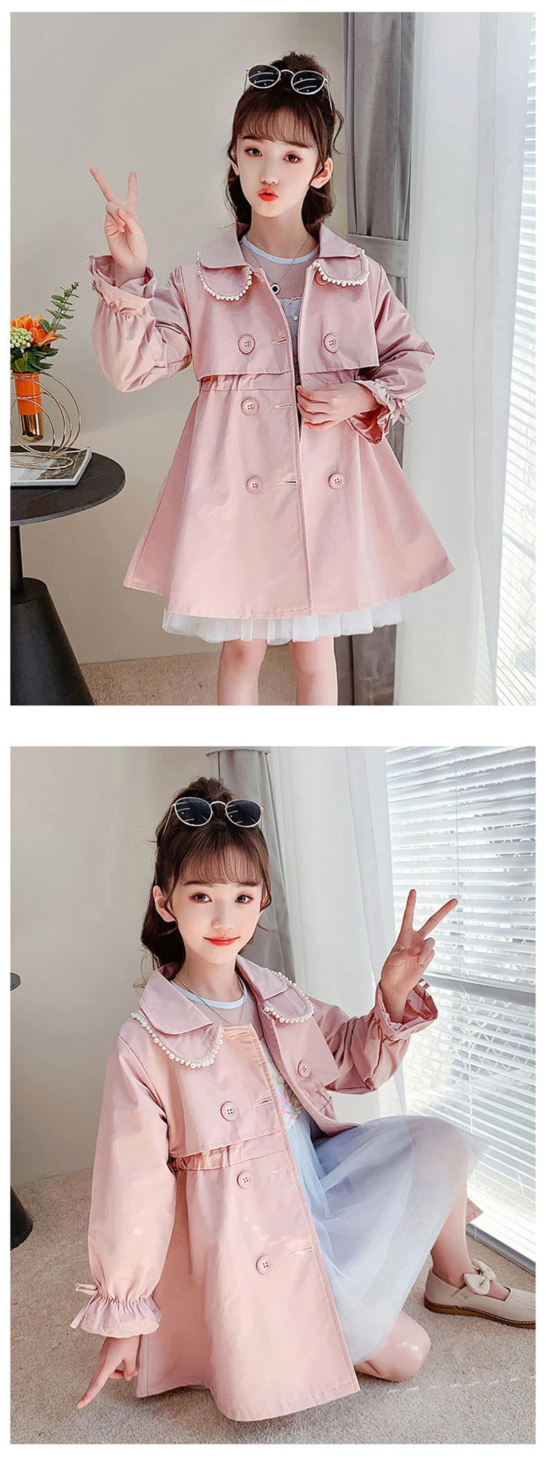 2023 Spring Autumn New Arrival Fashion Korean Style Girls Trench Coat Children's Outerwear Long Windbreak Jacket For Girls 4-12Y