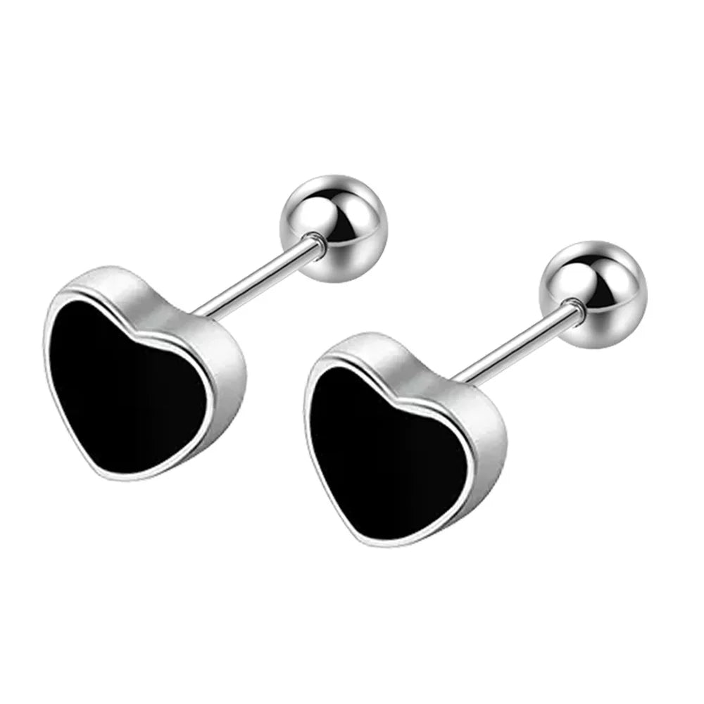 925 Sterling Silver Black heart Star Round Small Stud Earrings for Women Luxury Jewelry Accessories 2024 Trend Free Delivery