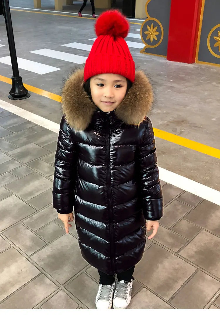 UNITIM -30 Degrees Warm Down Jacket For Girls Fur Collar Kids Girls Winter Jacket 2-12 Years Teenagers Boys Outerwear Coat