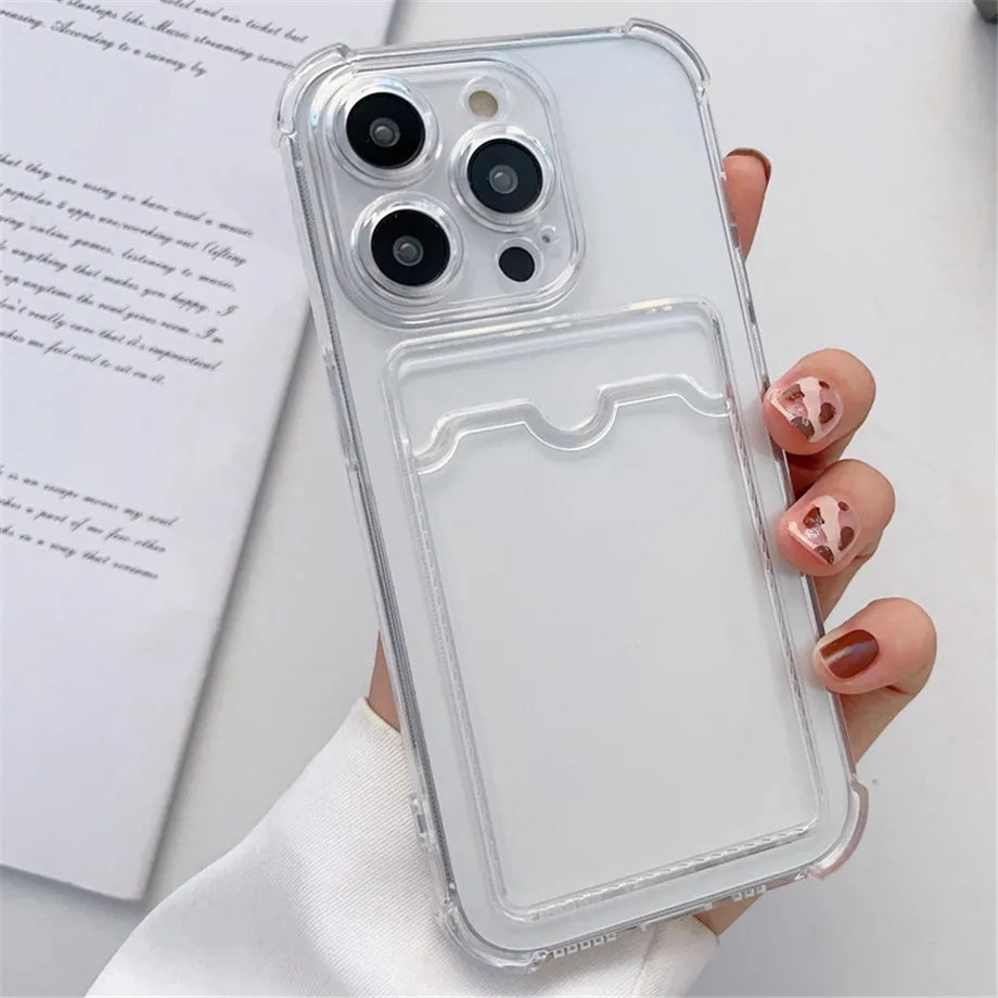 Wallet Card Holder Clear Soft Case For iPhone 11 13 12 14 15 Pro Max X XS XR 7 8 Plus SE 2020 2022 Transparent Card Slots Cover