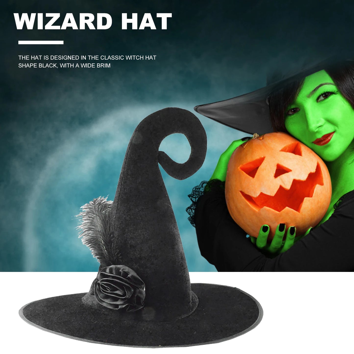 Halloween Decoration Wizard Hat with Feather Rose Witch Costume Headgear Versatile Decor For Women Men Masquerade Party Supplies