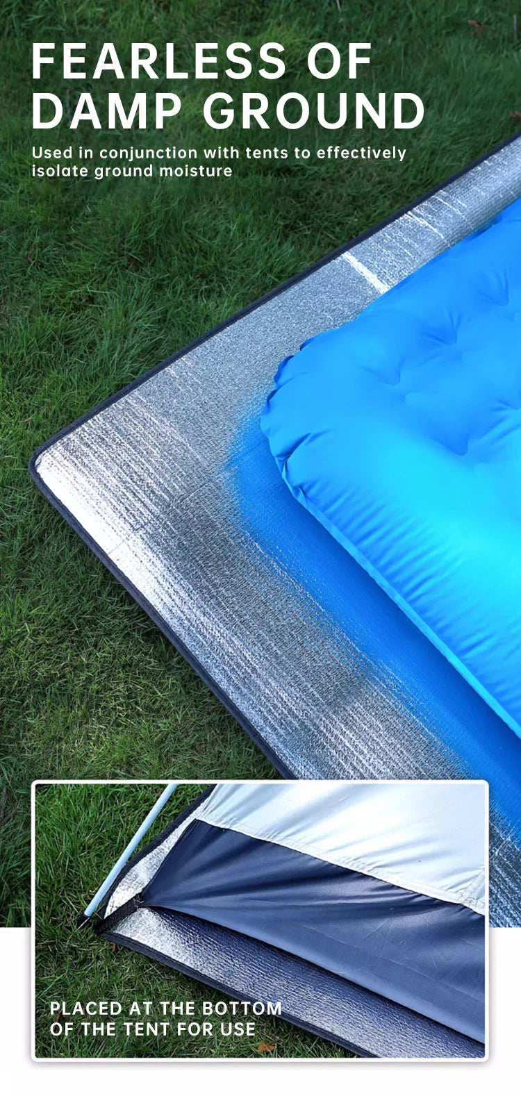 Outdoor camping moisture-proof mat, double-sided aluminum film beach sleeping mat, thickened moisture-proof tent floor mat