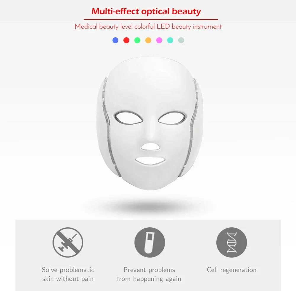 7 Colors Led Facial Mask Led Korean Photon Therapy Face Care Machine Light Therapy Acne Mask Neck Beauty Led Mask