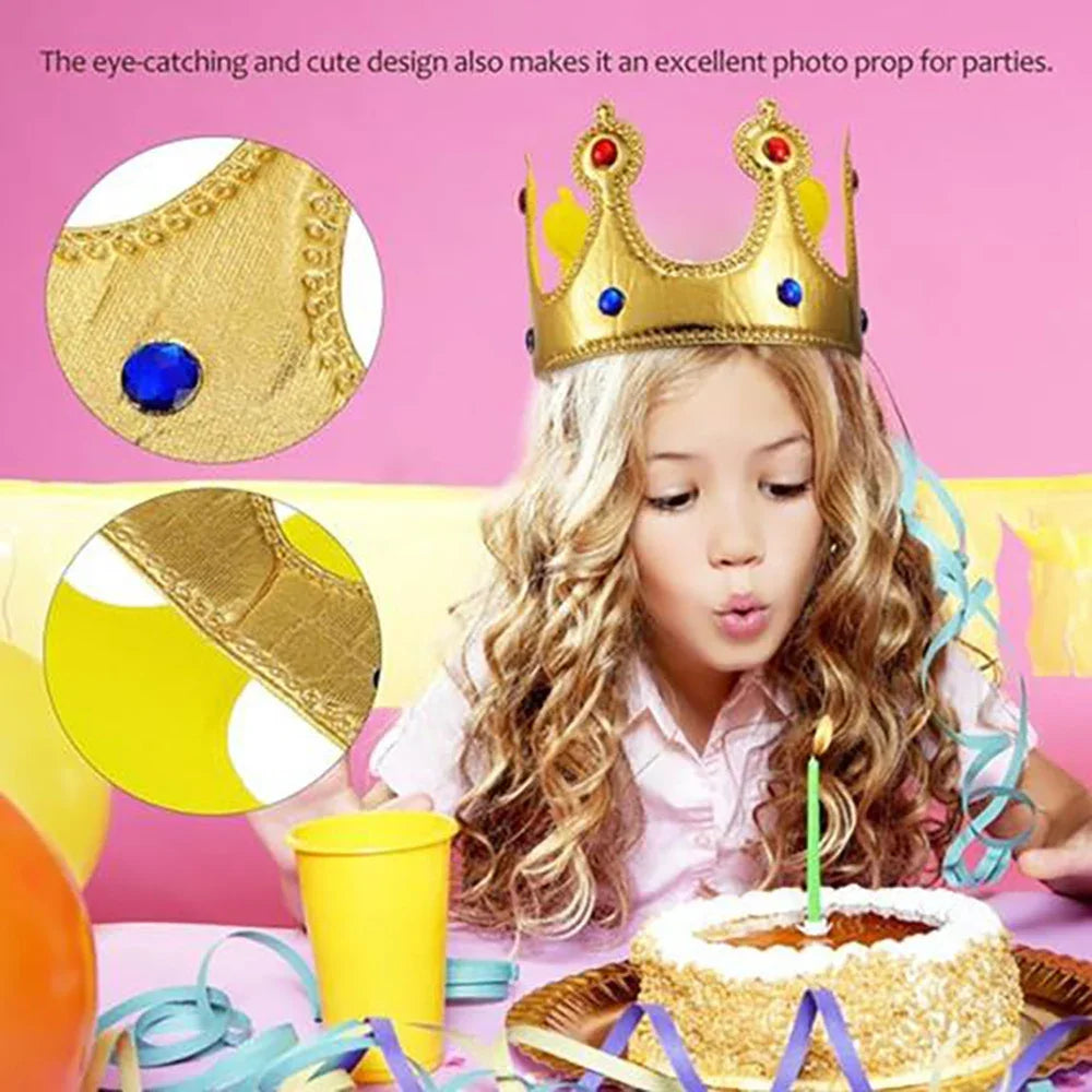 1-10PCS Golden Birthday Crown Hats Non-woven Fabric Rhinestone Prince Princess Crowns For Birthday Parties Children's Day Gifts