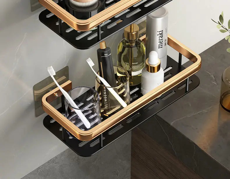 Punch-free Wall Mounted Bathroom Storage Organizer Shelf Shampoo Makeup Storage Rack For Kitchen Bathroom Accessories