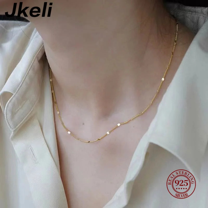 Jkeli Real 925 Sterling Silver Shiny Sequin Chains Necklaces for Women Light Luxury Fine Jewelry Minimalist Trendy Accessories