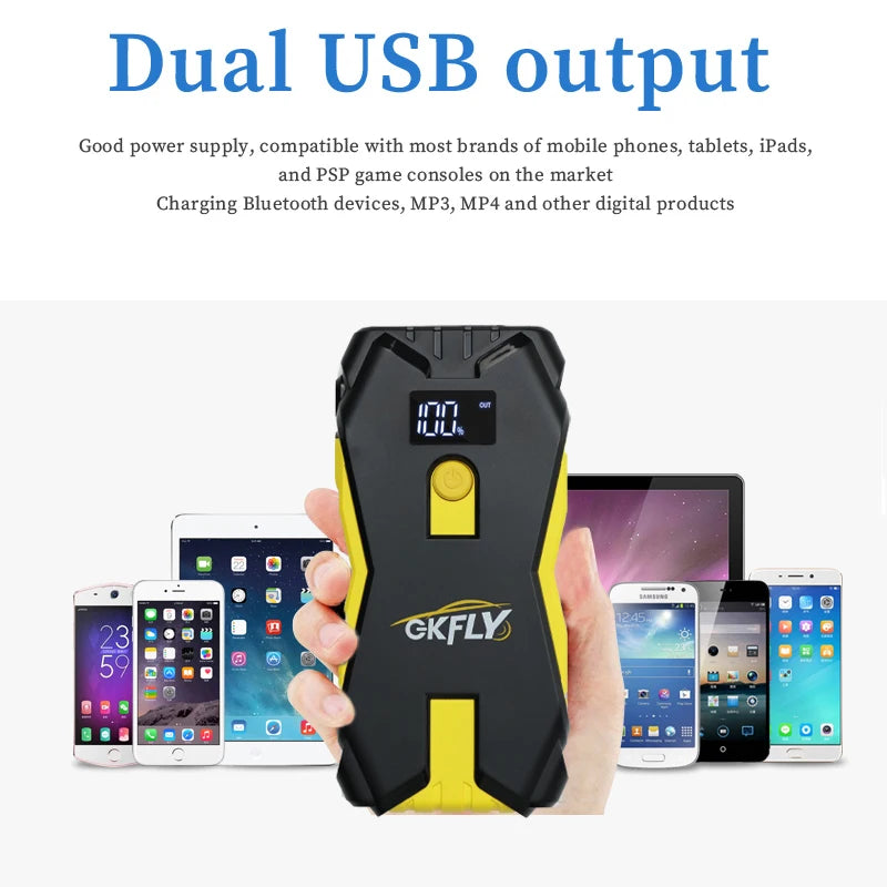 GKFLY Car Jump Starter Portable 12V Petrol Diesel Starting Device Cables Portable Power Bank 1200A Car Battery Charger Buster